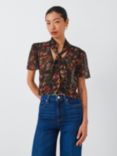 PAIGE Ayla Floral Crop Silk Blouse, Black/Multi