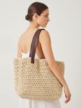 HUSH Natasha Straw Leather Tote Bag, Natural