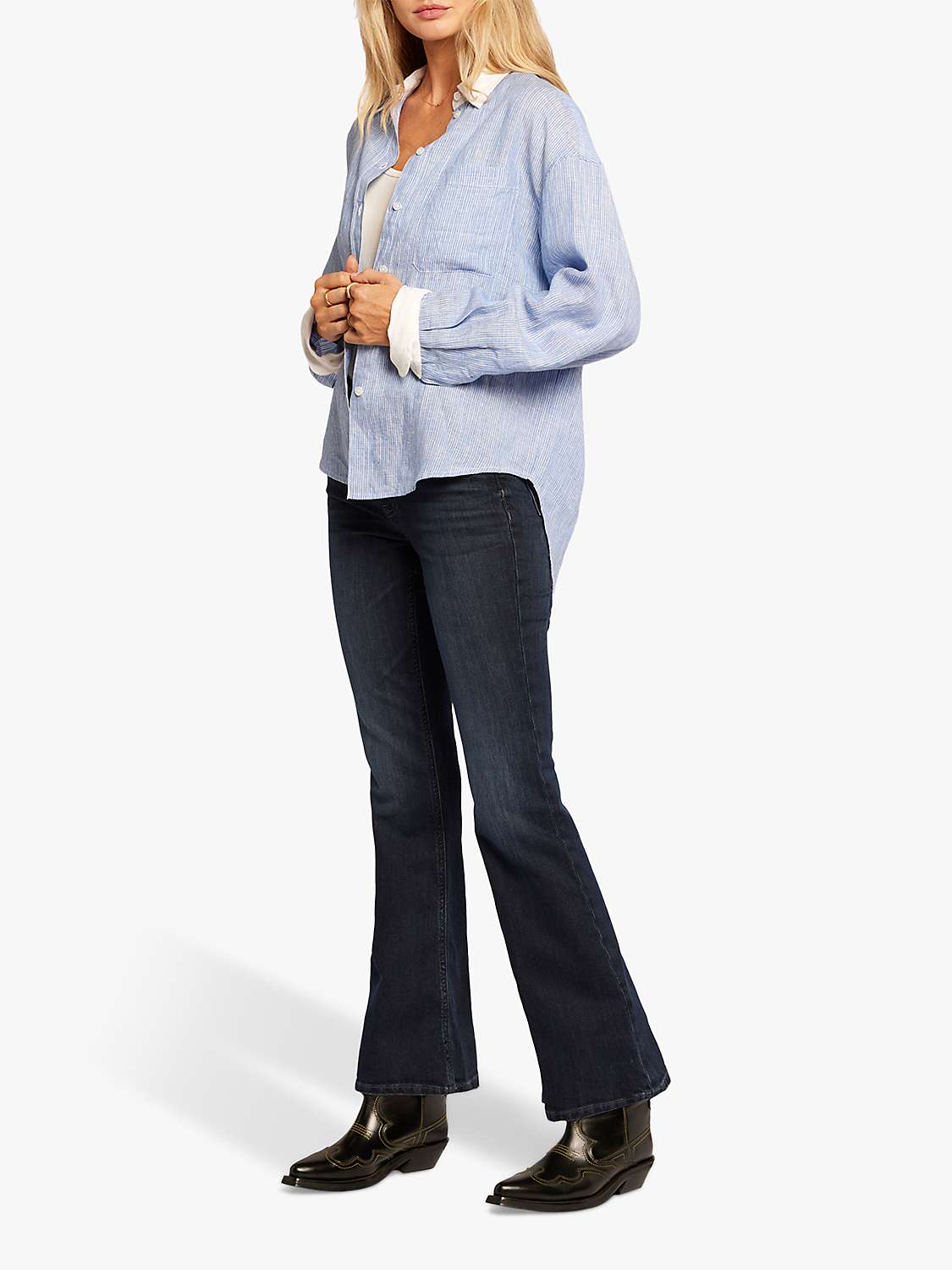 Buy Current/Elliott The Candid Relaxed Fit Linen Shirt, Blue Online at johnlewis.com