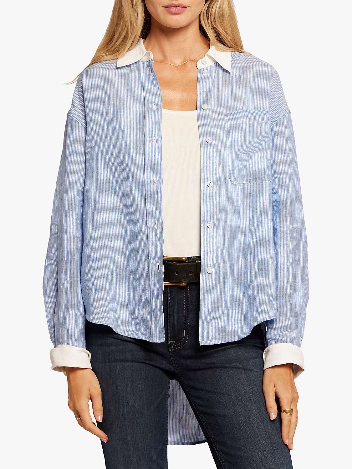 Buy Current/Elliott The Candid Relaxed Fit Linen Shirt, Blue Online at johnlewis.com