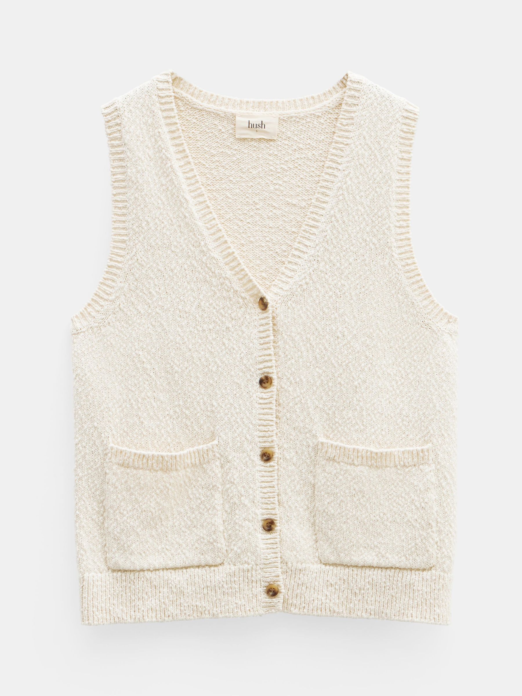 HUSH Ottiline Knitted Cotton Waistcoat, Whitecap Gray, L
