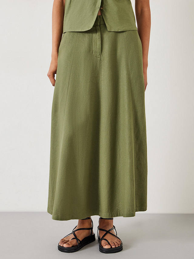 HUSH Juliah Linen Blend Maxi Skirt, Olive