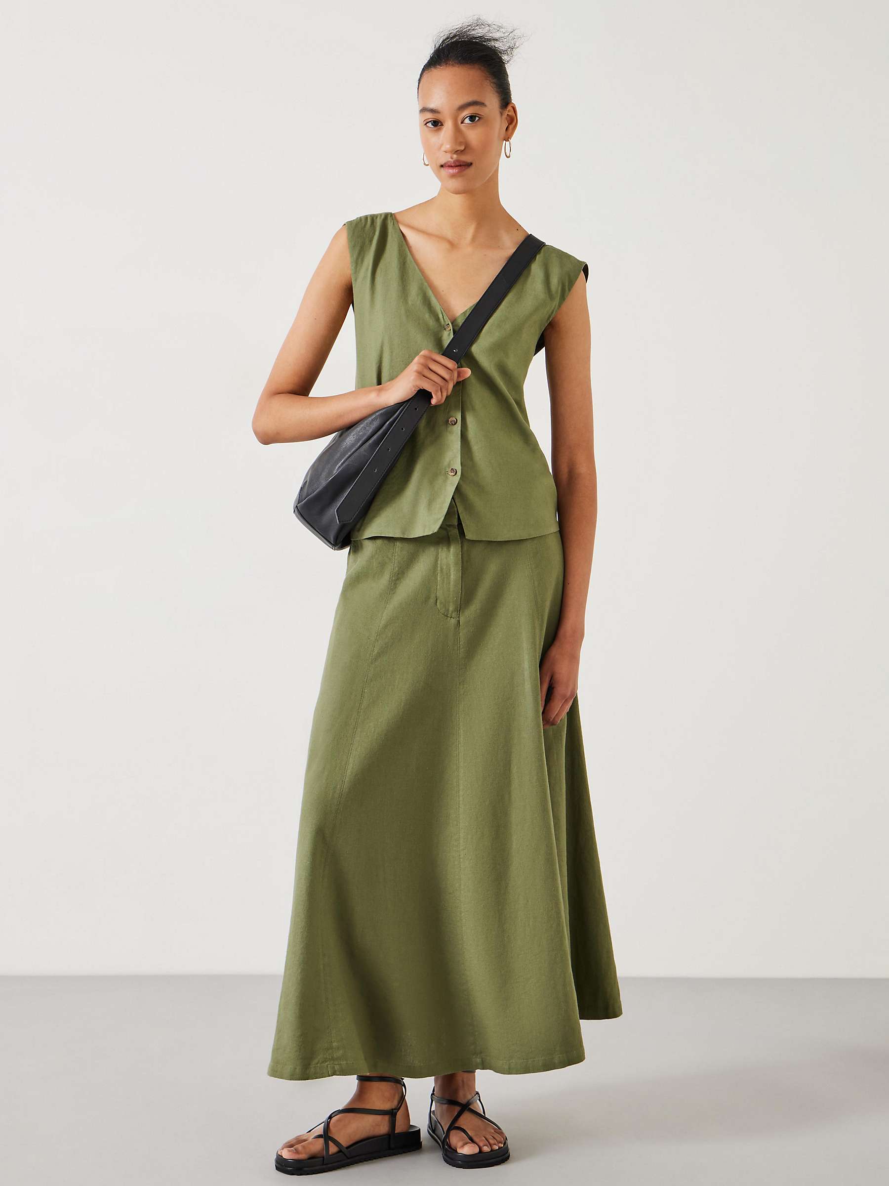 Buy HUSH Juliah Linen Blend Maxi Skirt, Olive Online at johnlewis.com