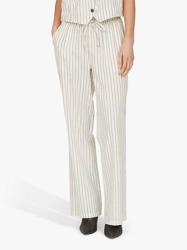Sisters Point Ella Loose Fitted Striped Trousers, Cream/Navy