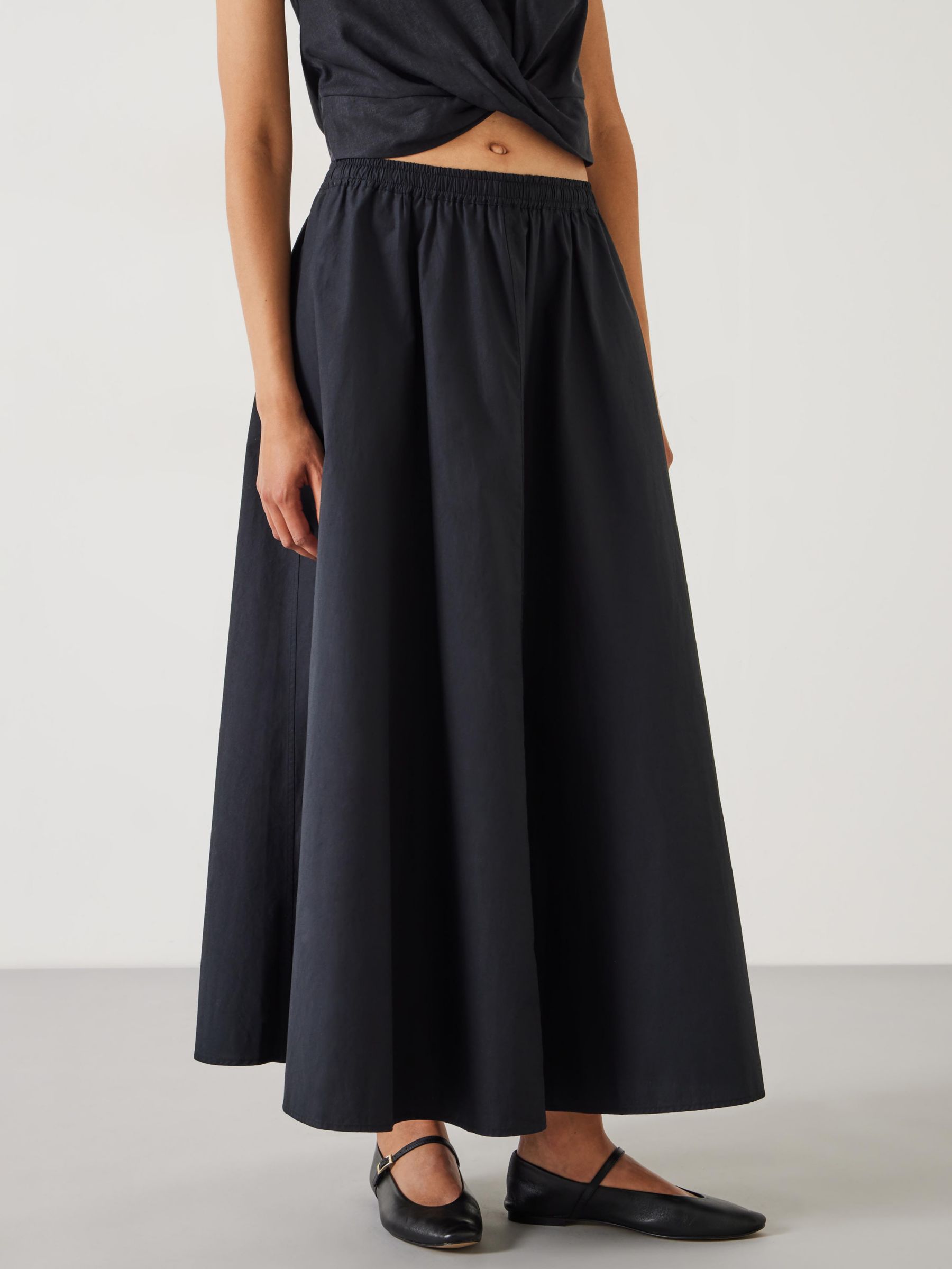 HUSH Ishani Maxi Poplin Skirt, Black, 10