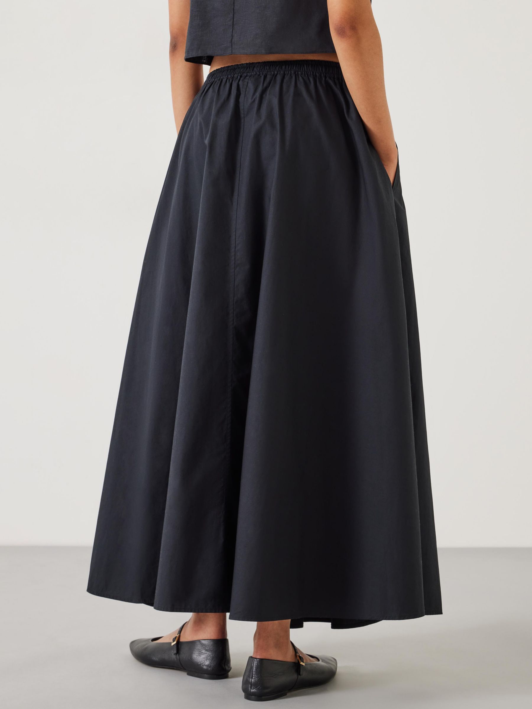 HUSH Ishani Maxi Poplin Skirt, Black, 10