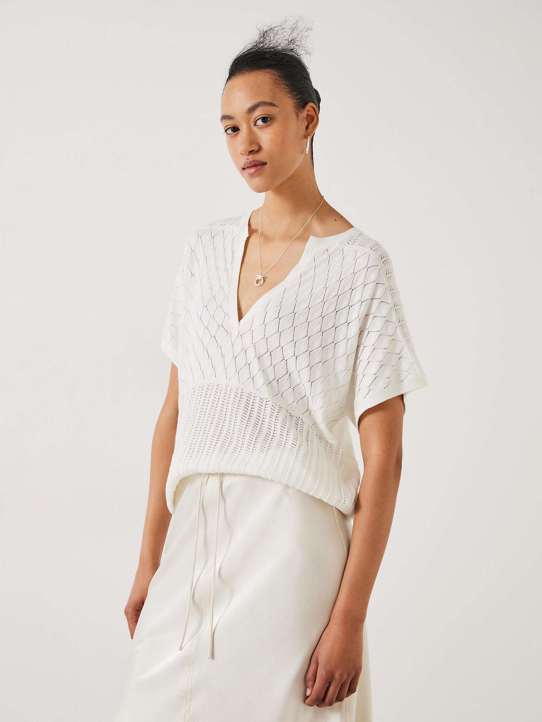 Buy HUSH Adeena Pointelle Stitch Knitted T-Shirt, Soft White Online at johnlewis.com