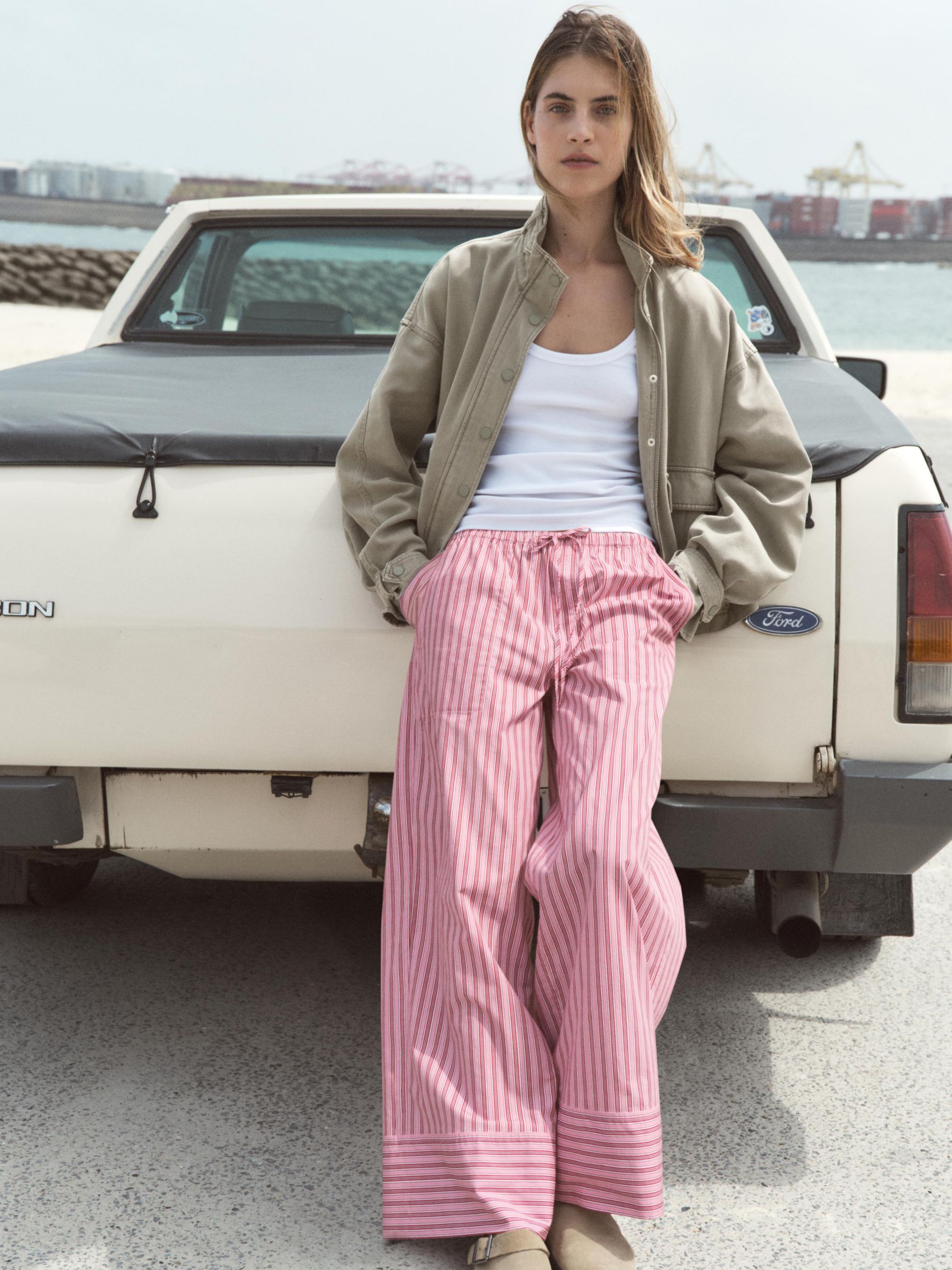 HUSH Santorini Striped Trousers, Pink, 10