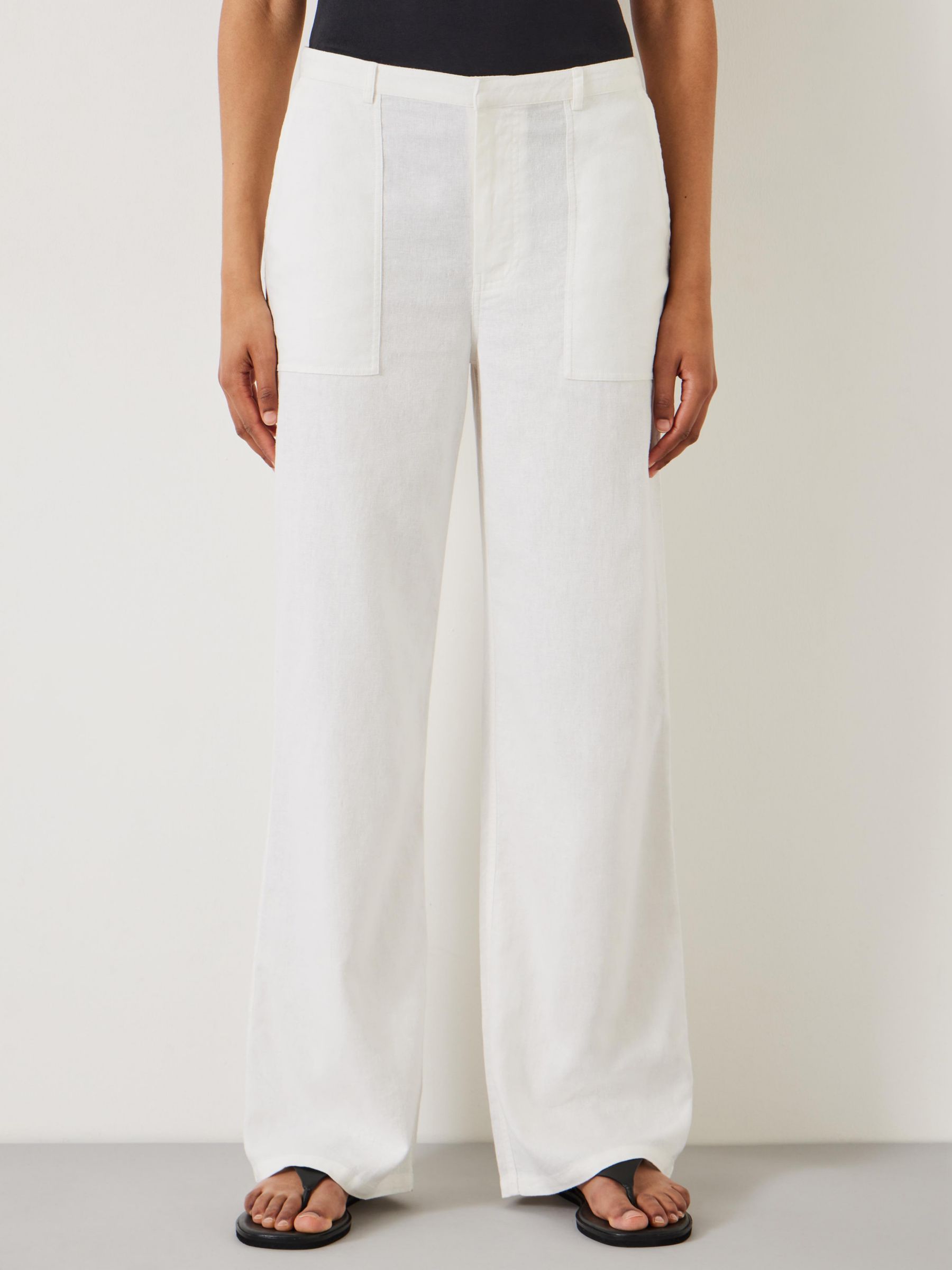 HUSH Raye Linen Blend Straight Leg Trousers, White at John Lewis & Partners