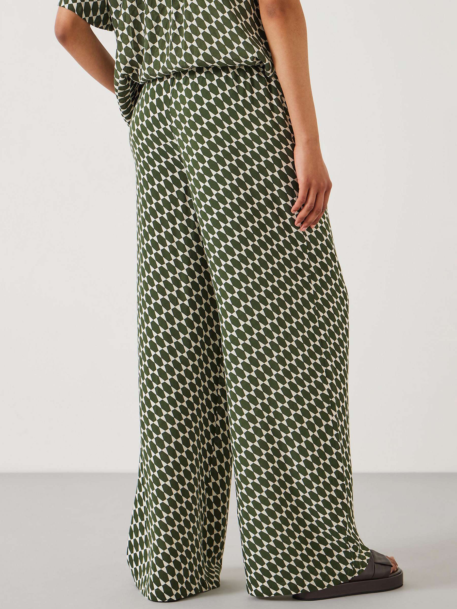 Buy HUSH Norah Geometric Wide Leg Trousers, Khaki Online at johnlewis.com