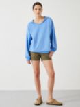 HUSH Jude Oversized Open Neck Hoodie, Blue, Blue