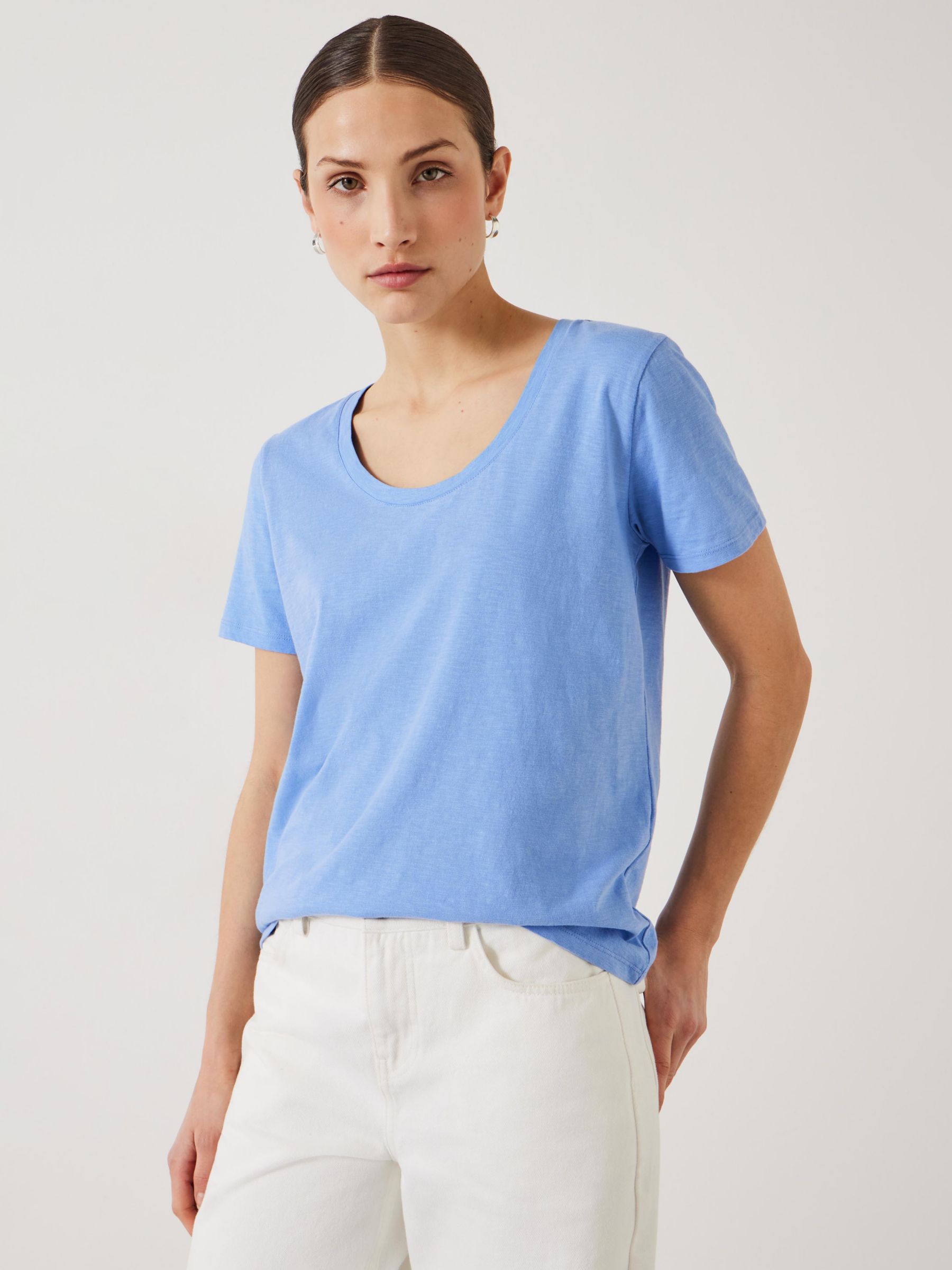 HUSH Hari Cotton Slub Scoop Neck T-Shirt, Periwinkle Blue