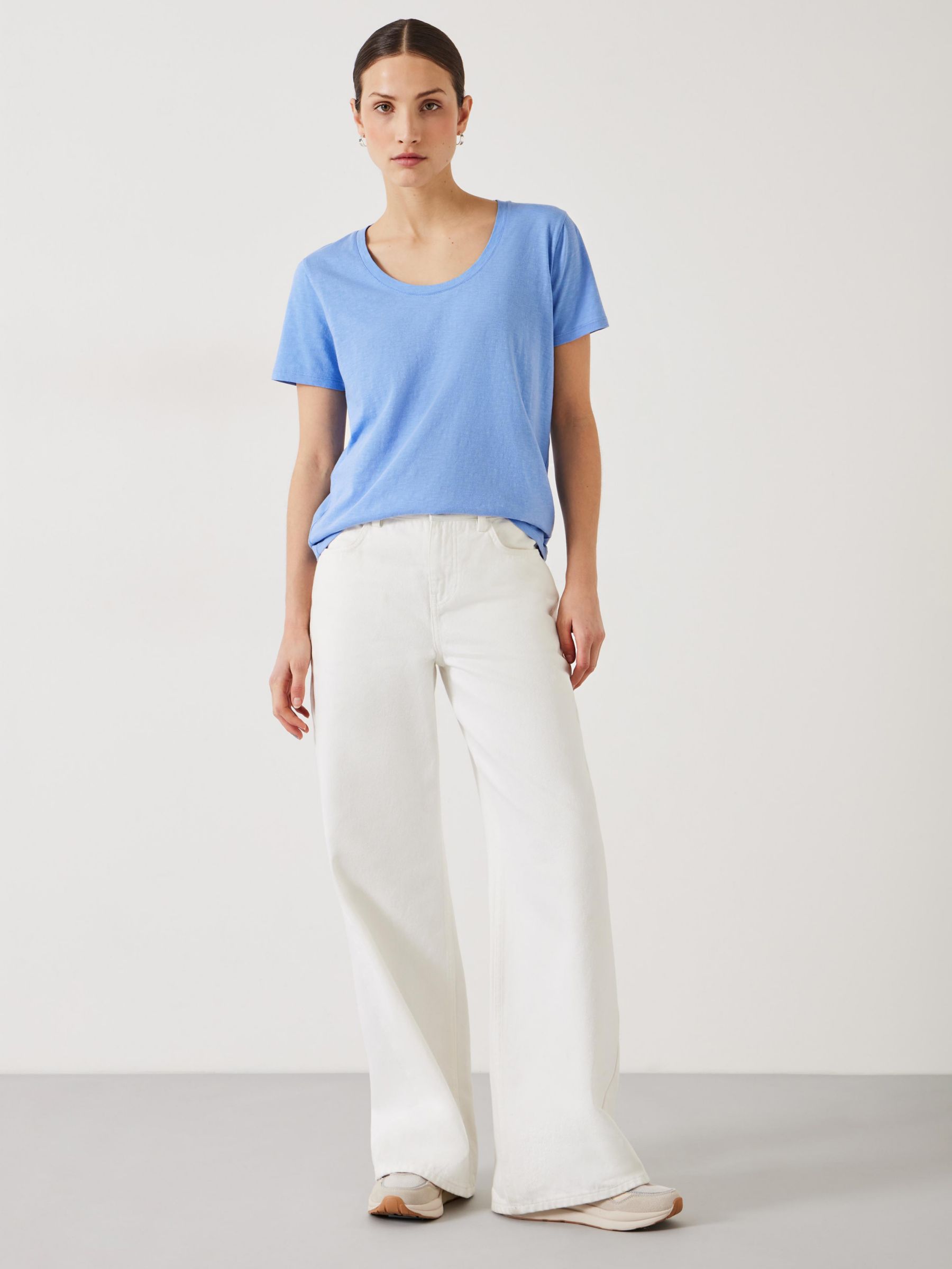 HUSH Hari Cotton Slub Scoop Neck T-Shirt, Periwinkle Blue