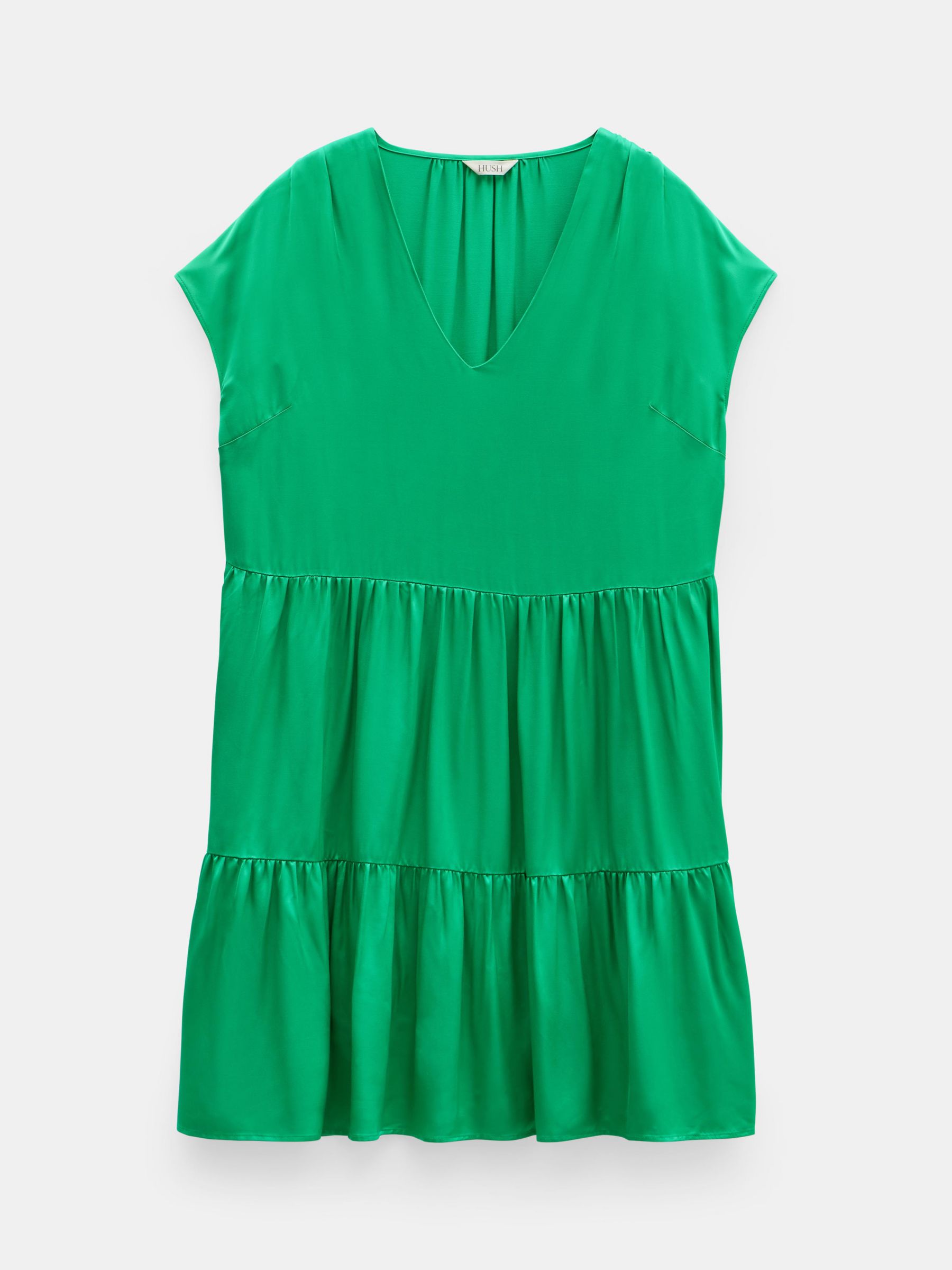 HUSH Lily Satin Tiered Mini Dress, Green, 10