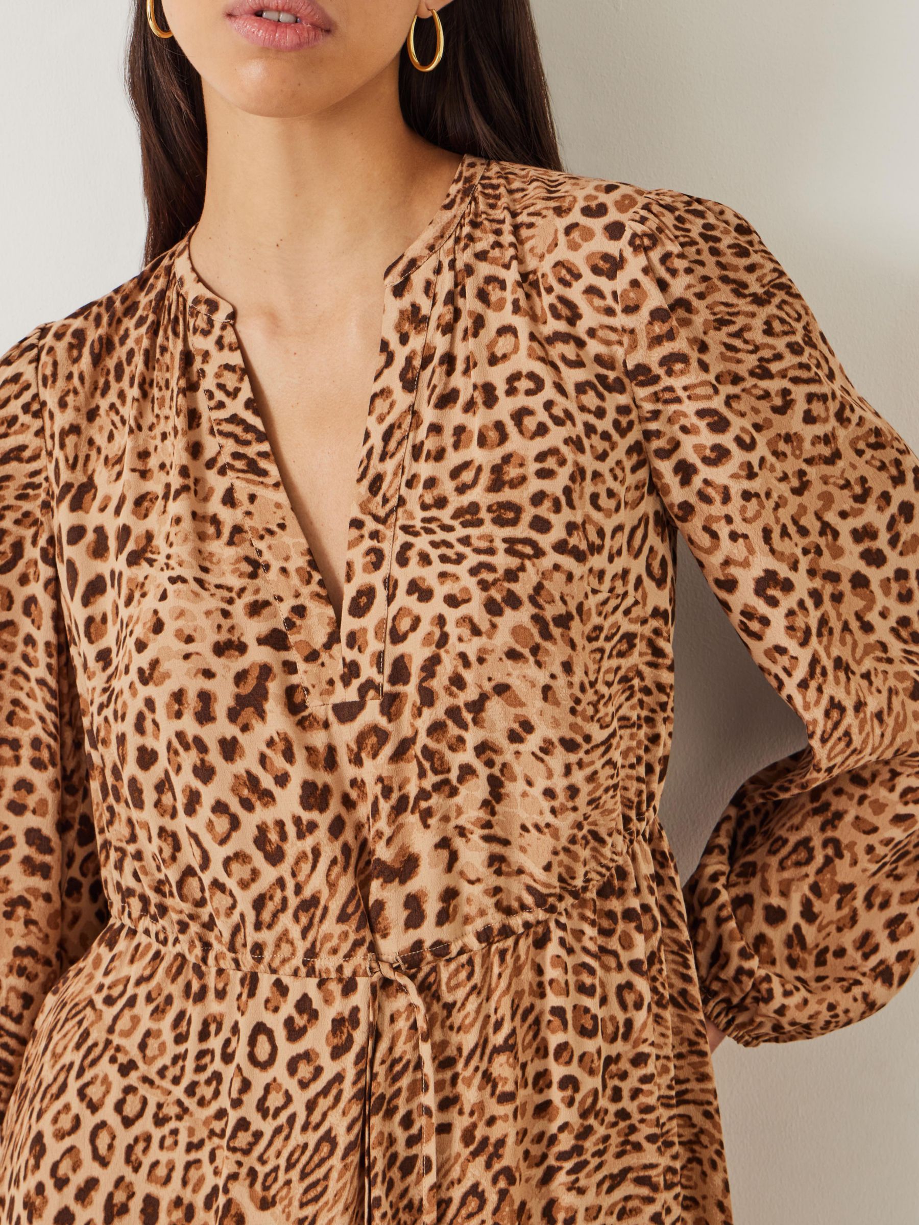 HUSH Kiera Midi Dress, Natural Leopard, 10