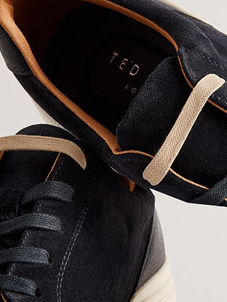 Ted Baker Brentfd Textured Leather Low Top Trainers, Navy