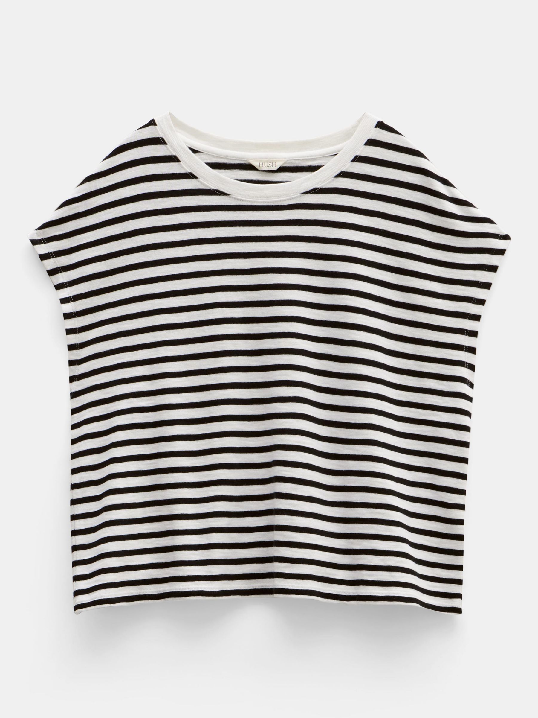 HUSH Piper Stripe Cap Sleeve T-Shirt, White/Black, L