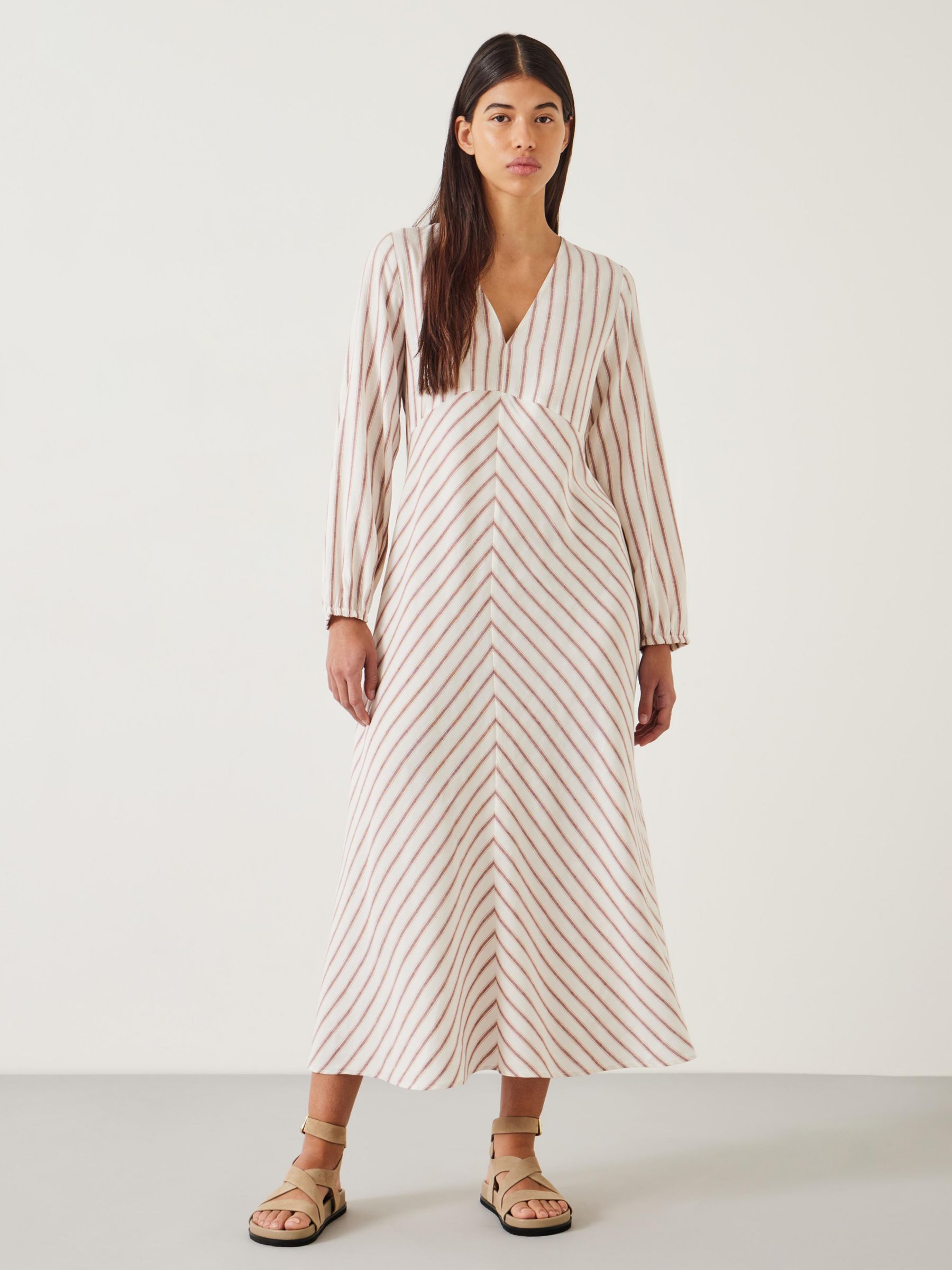 HUSH Aine Stripe Linen Blend Maxi Dress, White, 10