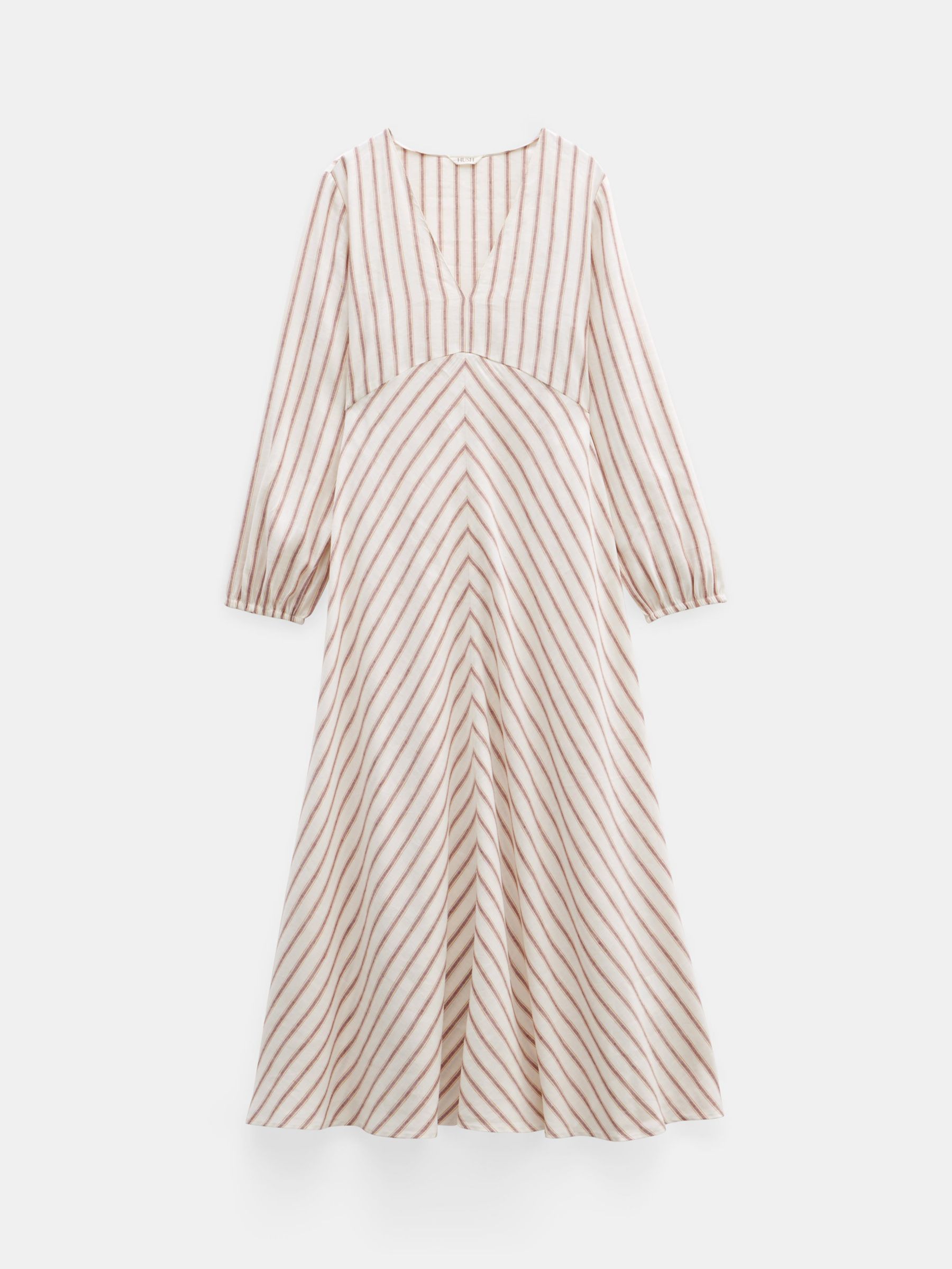 HUSH Aine Stripe Linen Blend Maxi Dress, White, 10