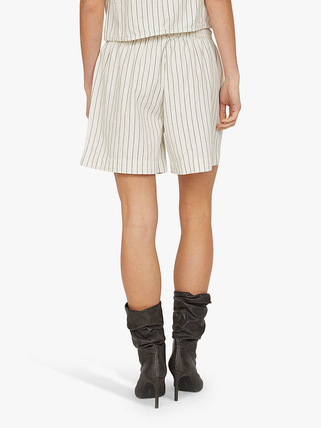 Sisters Point Ella Loose Fitted Striped Shorts, Cream/Navy