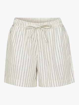 Sisters Point Ella Loose Fitted Striped Shorts, Cream/Navy