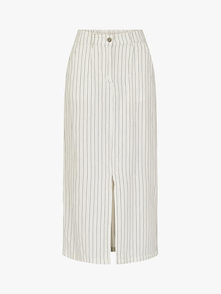 Sisters Point Elama Stripe Front Split Midi Skirt, Cream/Navy