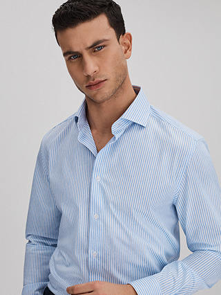 Reiss Archie Stripe Silk Blend Shirt, White/Soft Blue