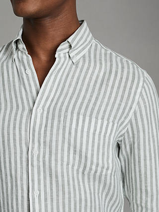 Reiss Queens Bengal Stripe Linen Shirt, Sage