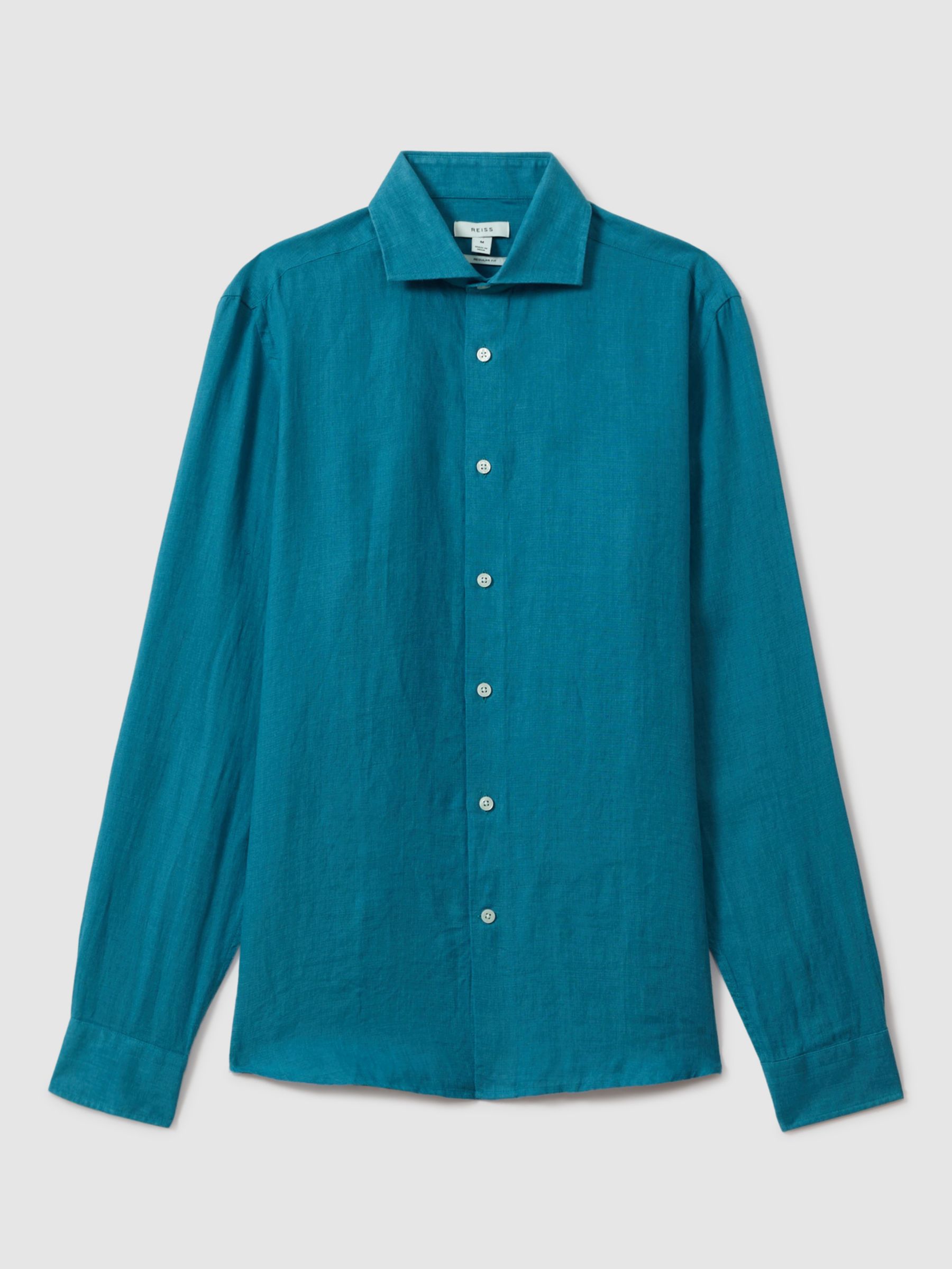 Reiss Ruban Regular Fit Linen Shirt, Turquoise, XS