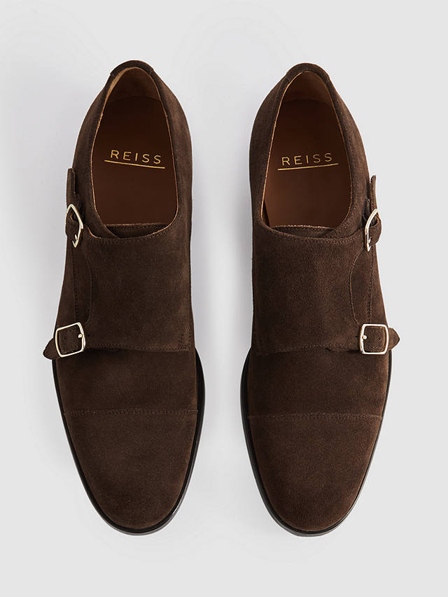 Reiss Amalfi Suede Monk Shoes, Brown