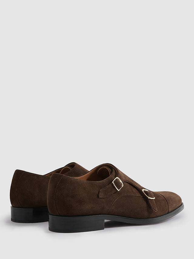 Reiss Amalfi Suede Monk Shoes, Brown