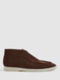 Reiss Kason Suede Slip-On Moccasin Boots, Brown