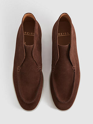 Reiss Kason Suede Slip-On Moccasin Boots, Brown