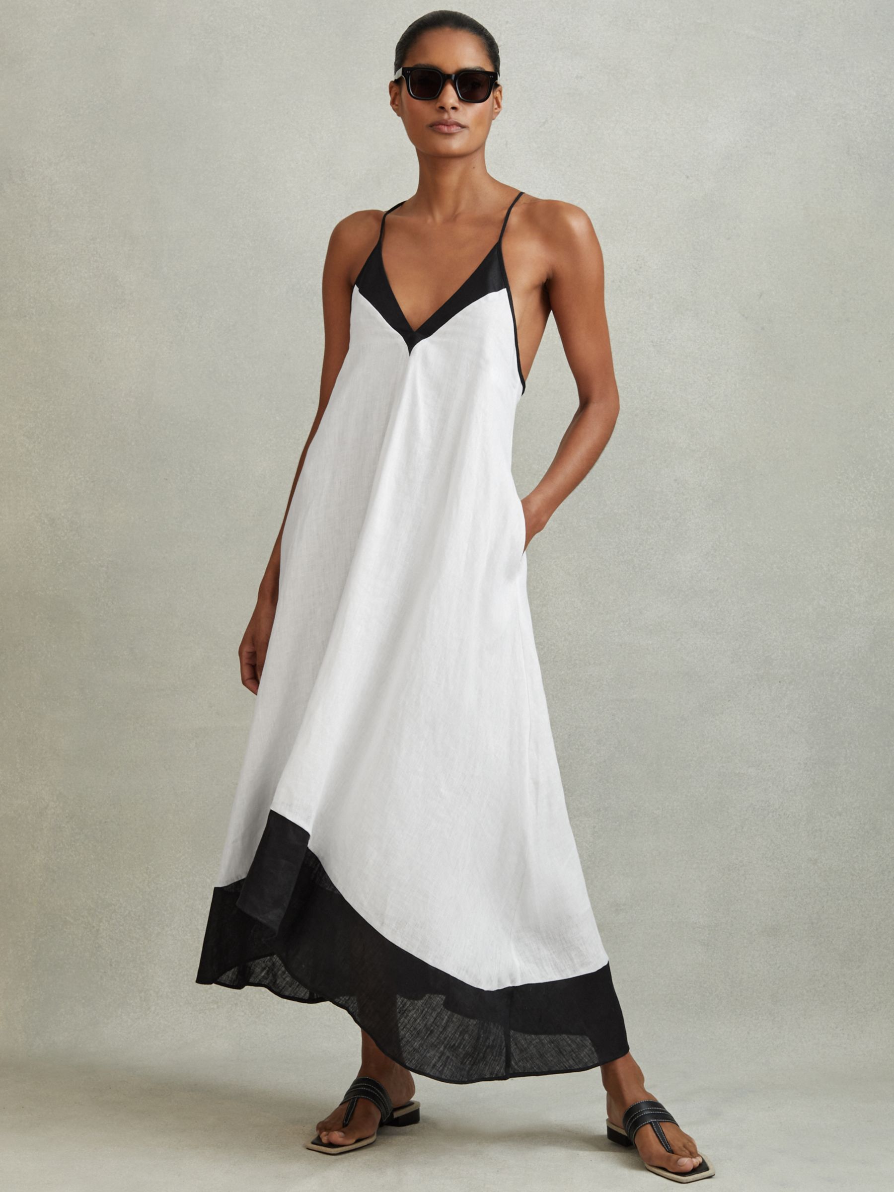 Reiss Stevie Linen Maxi Dress, Black/White, 6