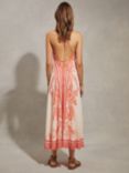 Reiss Delilah Placement Print Halterneck Maxi Dress, Coral/Cream