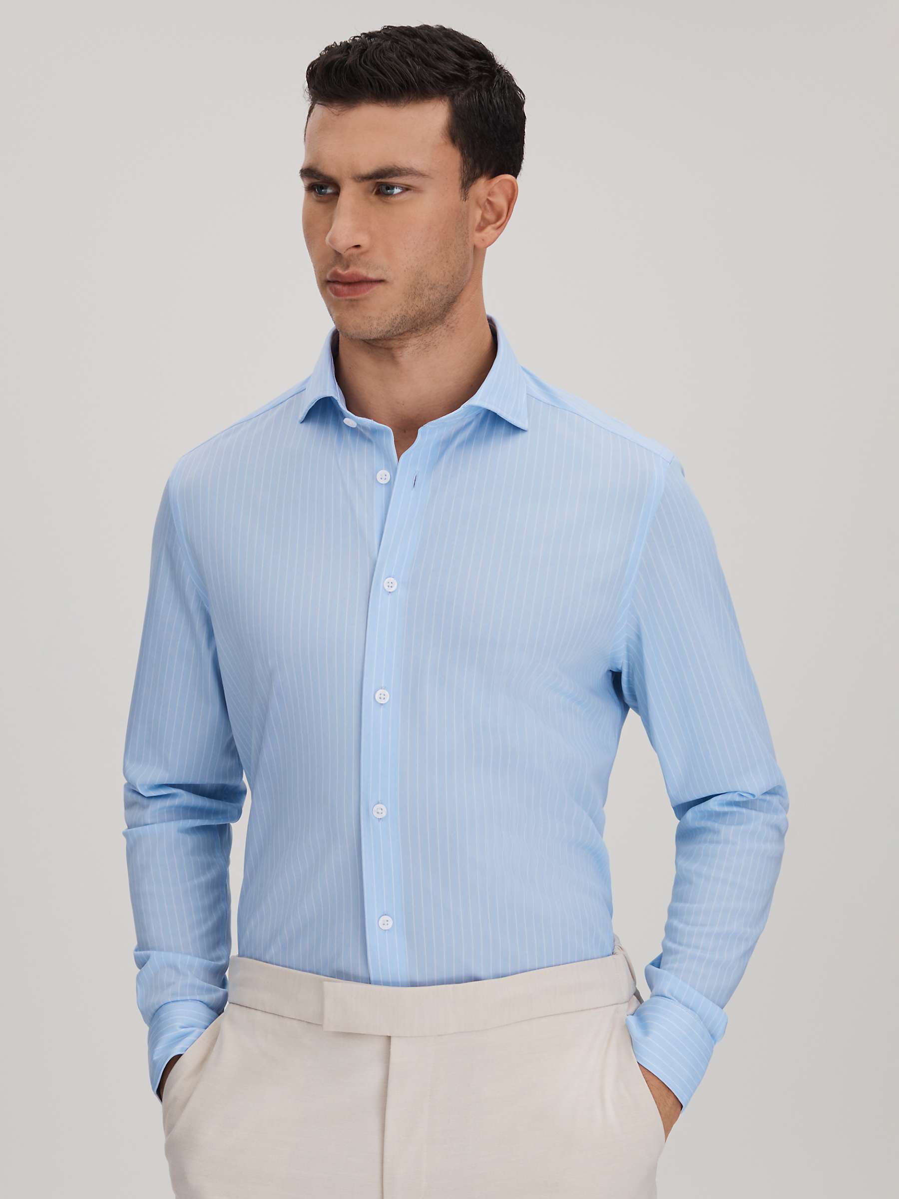 Buy Reiss Fletcher Long Sleeve Shirt, Blue/White Online at johnlewis.com