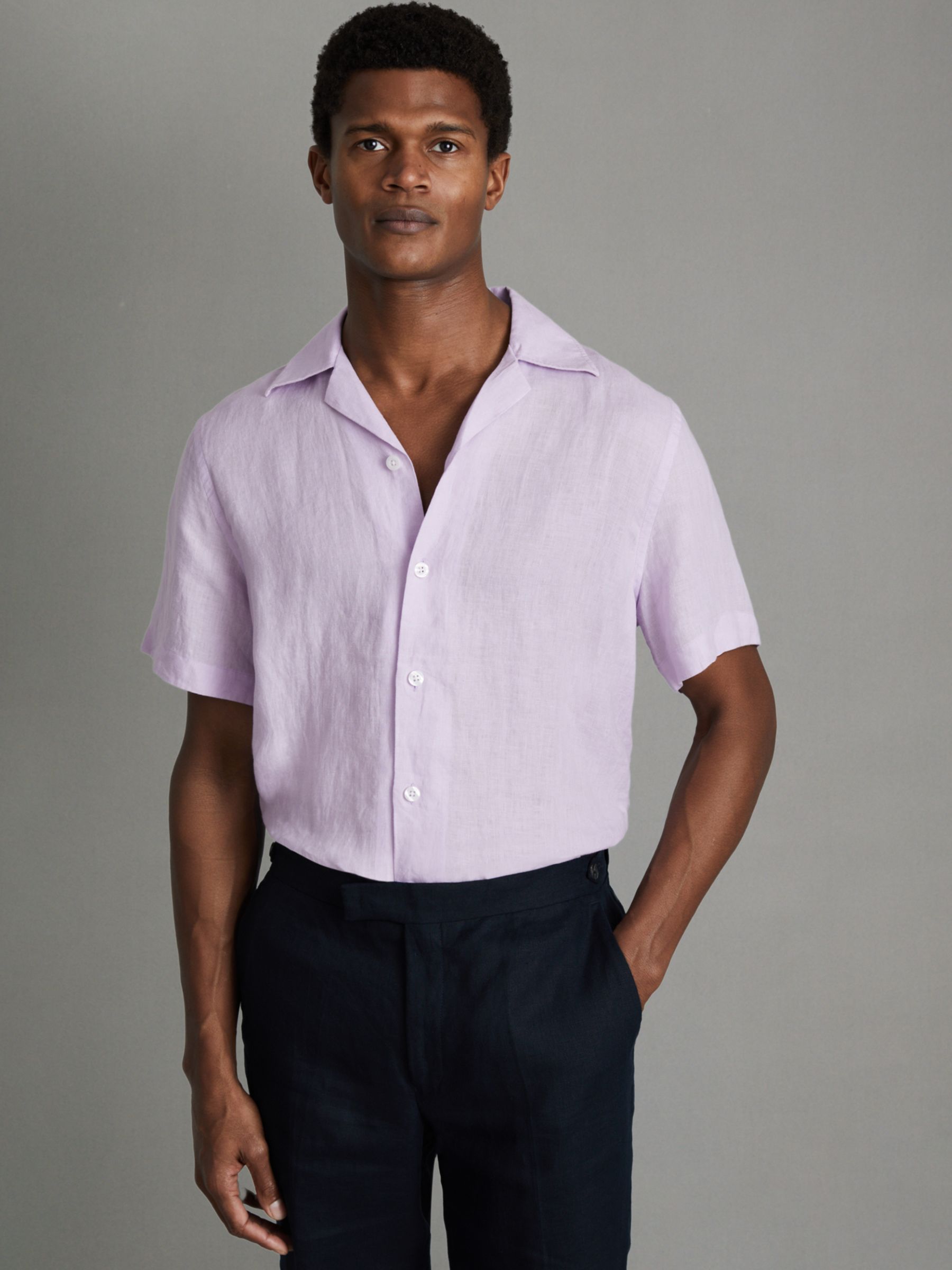 Reiss Beldi Short Sleeve Cuban Collar Shirt, Orchid, XS