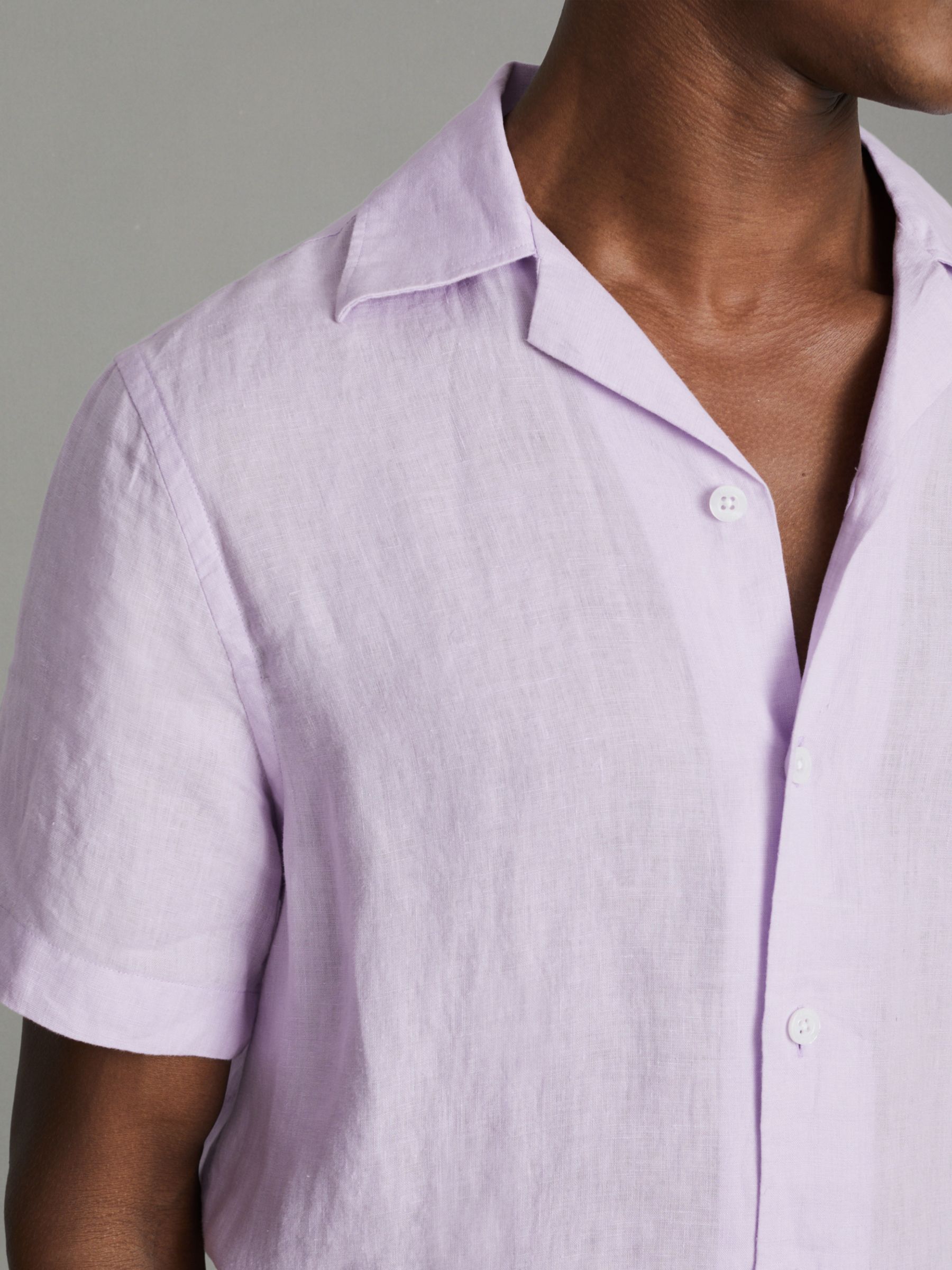 Reiss Beldi Short Sleeve Cuban Collar Shirt, Orchid, XS