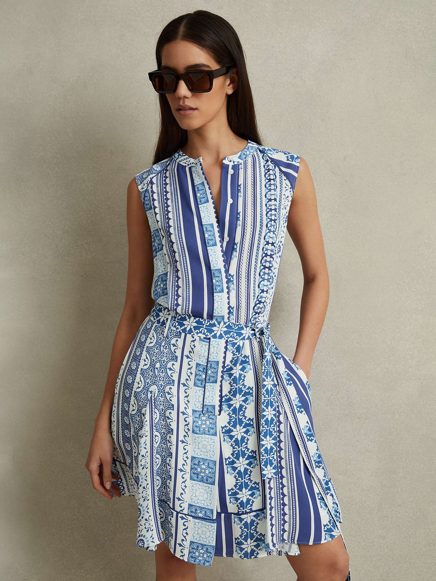 Buy Reiss Florence Tile Print Mini Dress, Blue/Multi Online at johnlewis.com