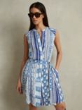 Reiss Florence Tile Print Mini Dress, Blue/Multi, Blue/Multi