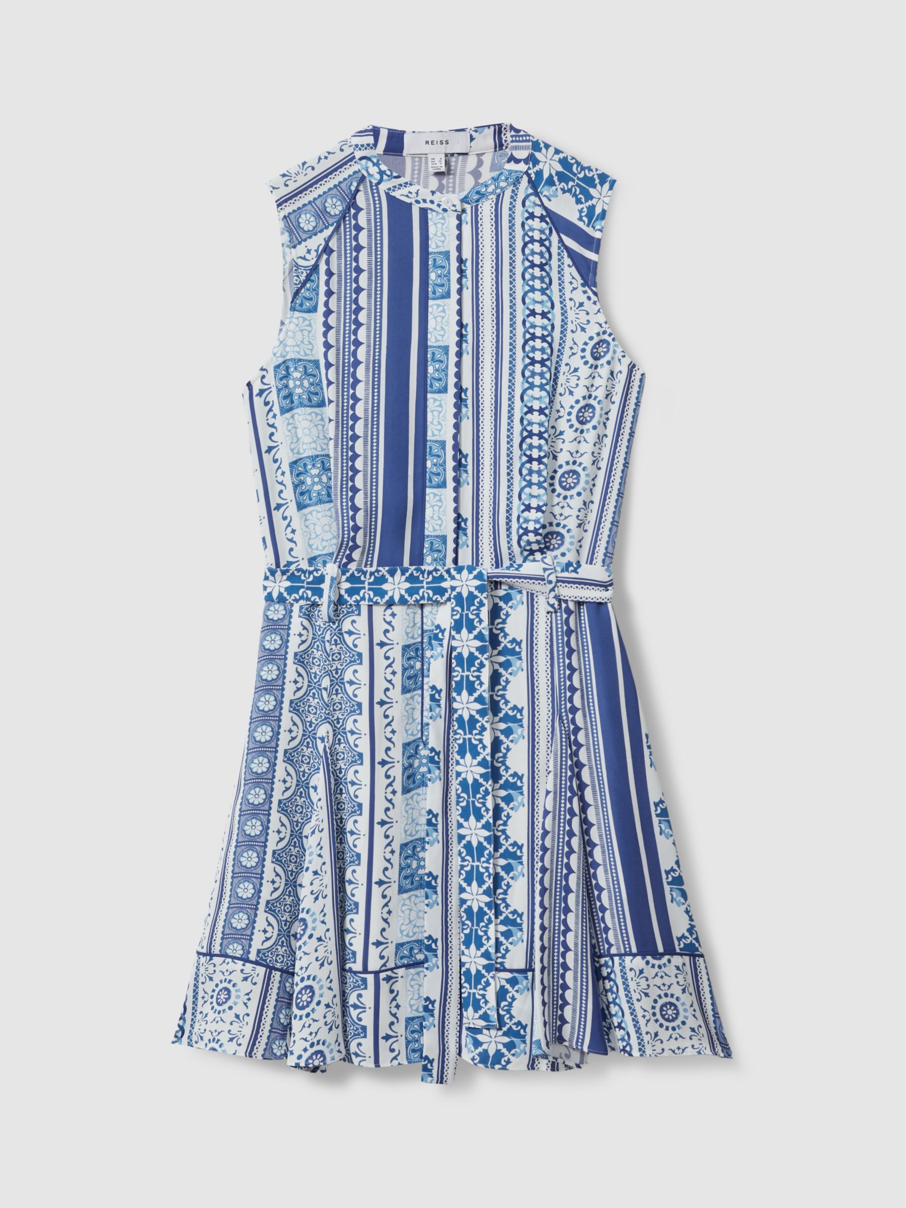 Reiss Florence Tile Print Mini Dress, Blue/Multi, 6