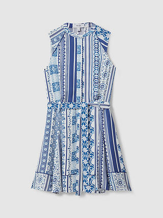 Reiss Florence Tile Print Mini Dress, Blue/Multi