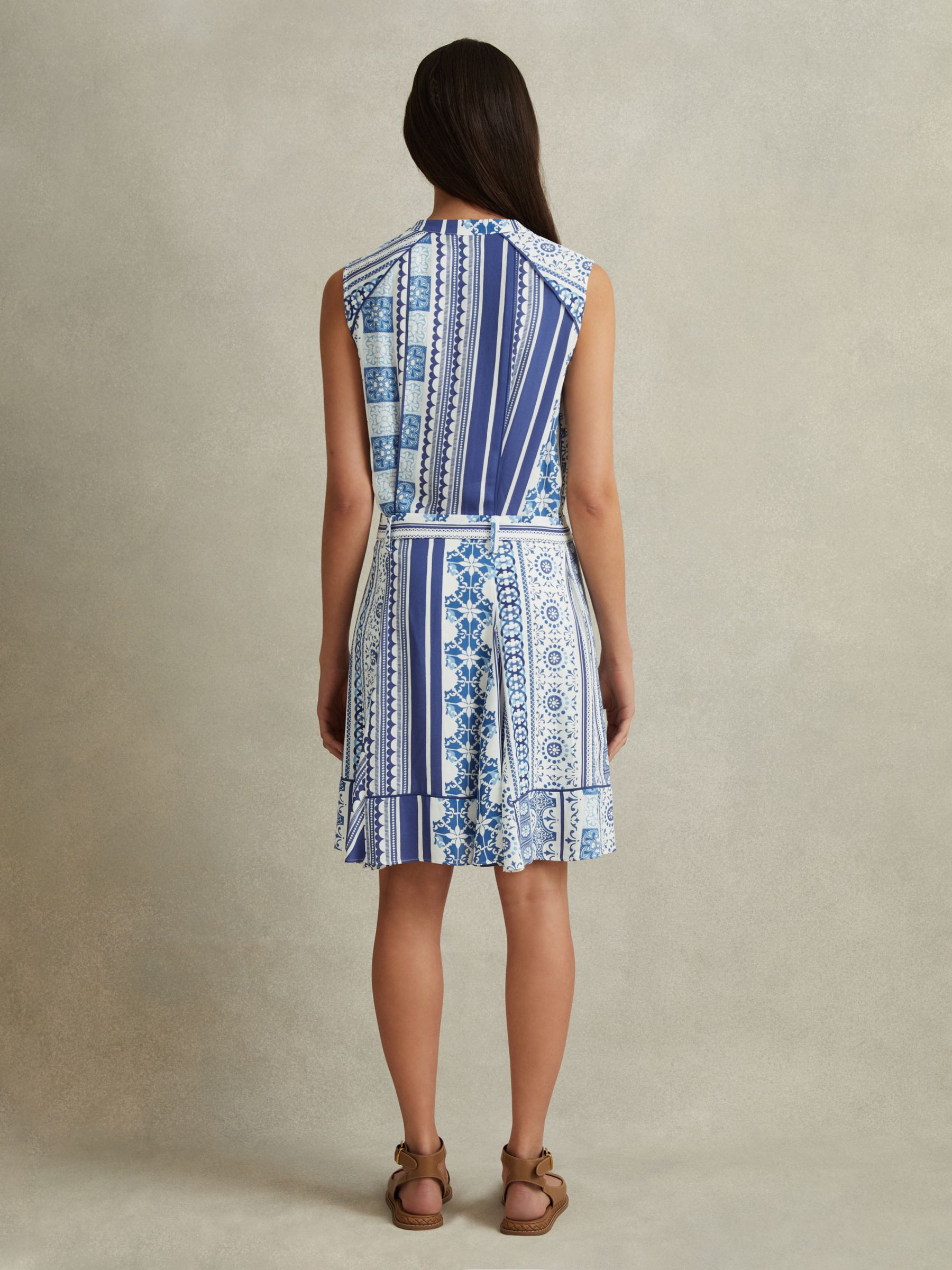 Reiss Florence Tile Print Mini Dress, Blue/Multi, 6