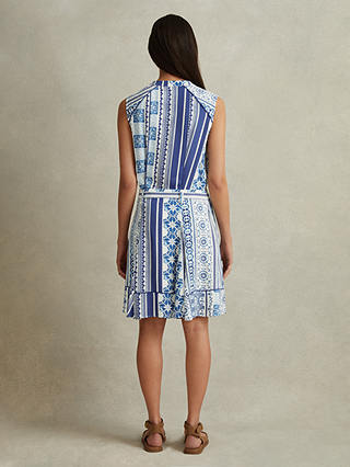 Reiss Florence Tile Print Mini Dress, Blue/Multi