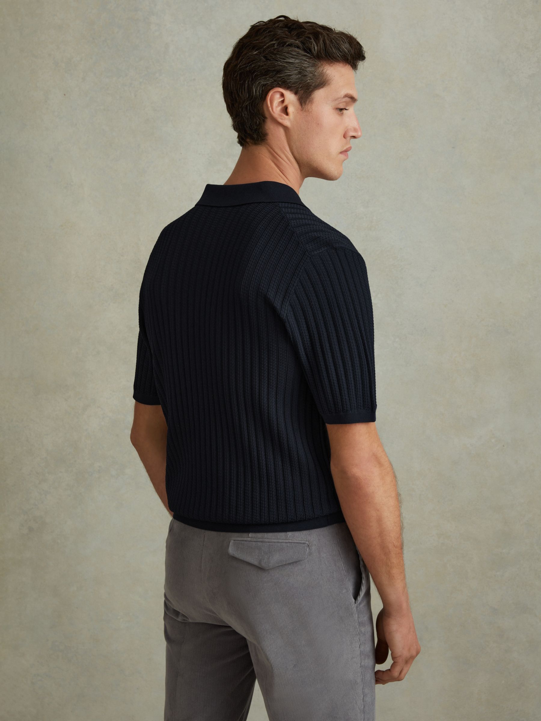 Reiss Murray Ribbed Knit Shirt, Navy, XS
