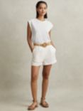 Reiss Belle Raffia Belt Linen Shorts, White