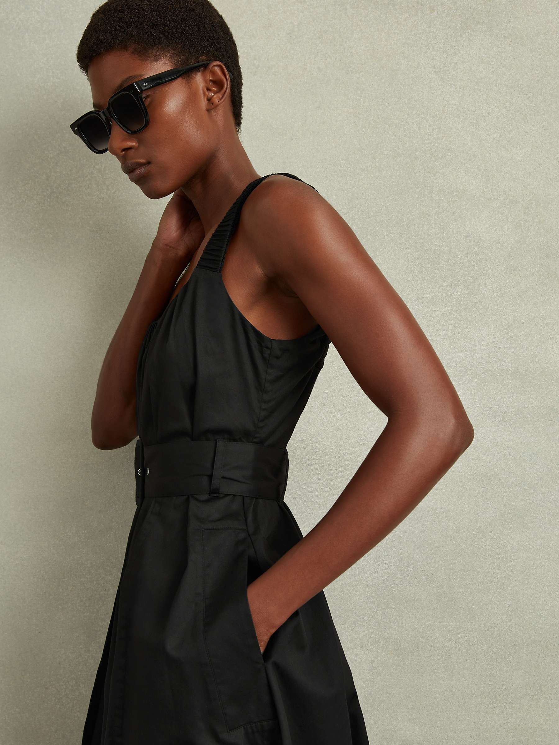 Buy Reiss Petite Liza Ruched Strap Cotton Midi Dress, Black Online at johnlewis.com