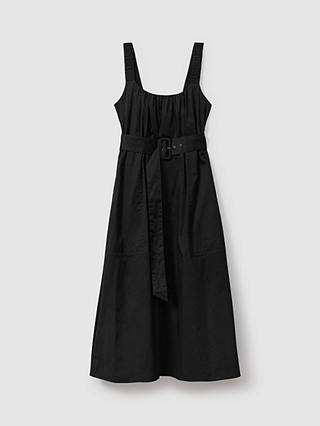 Reiss Petite Liza Ruched Strap Cotton Midi Dress, Black