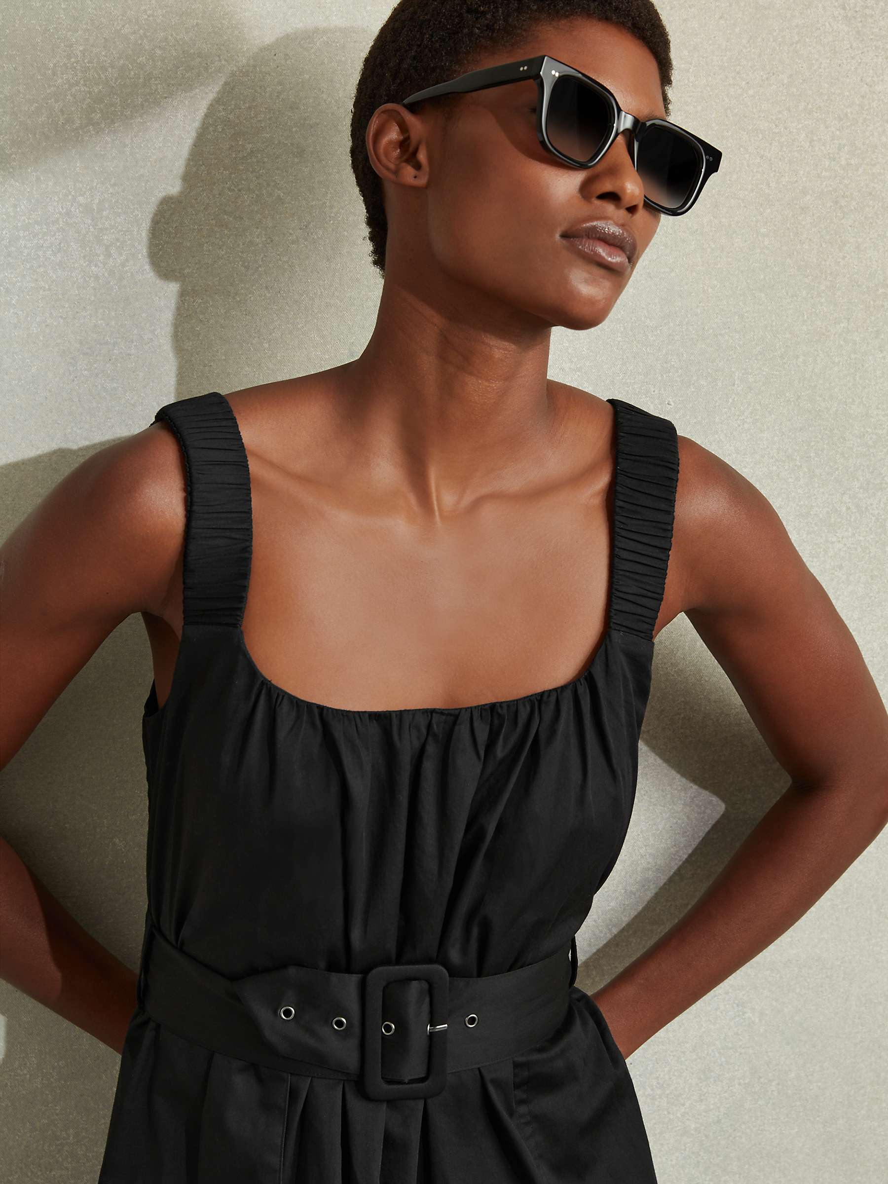 Buy Reiss Petite Liza Ruched Strap Cotton Midi Dress, Black Online at johnlewis.com