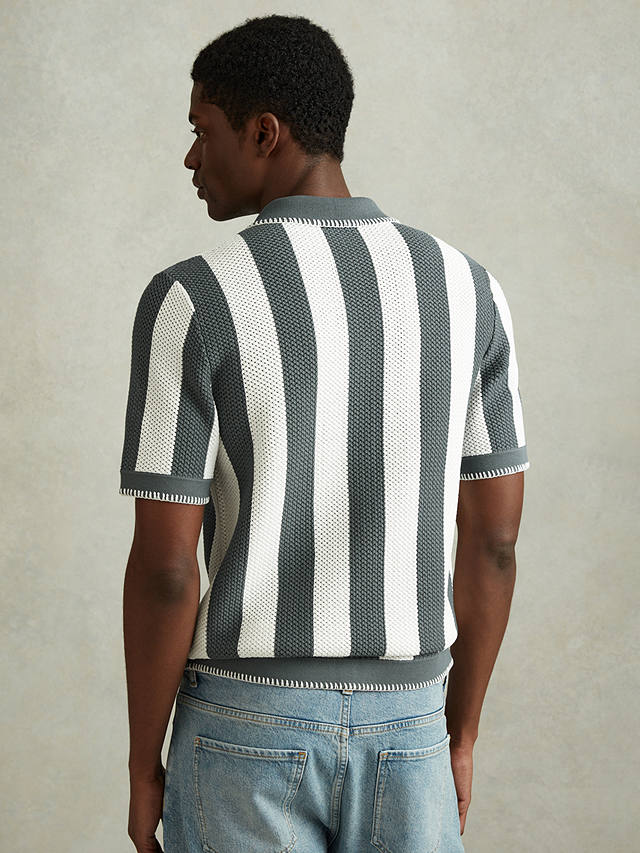 Reiss Naxos Knitted Stripe Shirt, Argento/Optic White